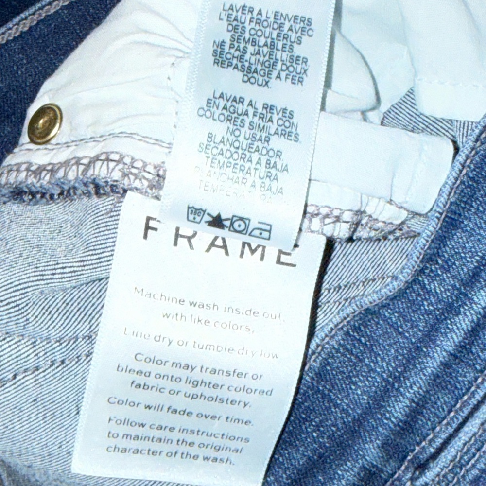 FRAME Le High Skinny Bustle Jeans Size 31 Blue Distressed Curved Slit Hem - Picture 10 of 10